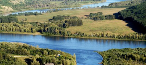 aerial view of Peace River in Fort St. John